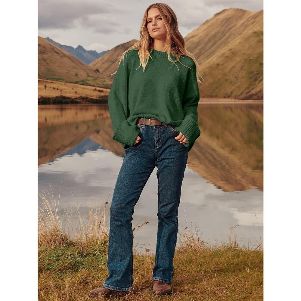 Women's Army Green Oversized Long Sleeve Casual Fuzzy Knit Sweaters - Picture 7 of 8